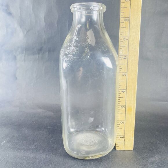 MEADOW GOLD 8.75" 1 Quart Liquid Clear Glass Milk Jug Orange Juice Bottle Jar - Picture 7 of 9